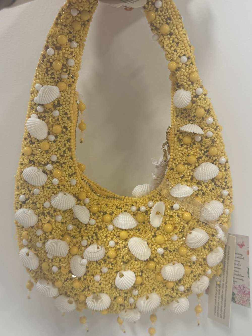 Yellow Beaded Shell-Embellished Women’s Shoulder Bag